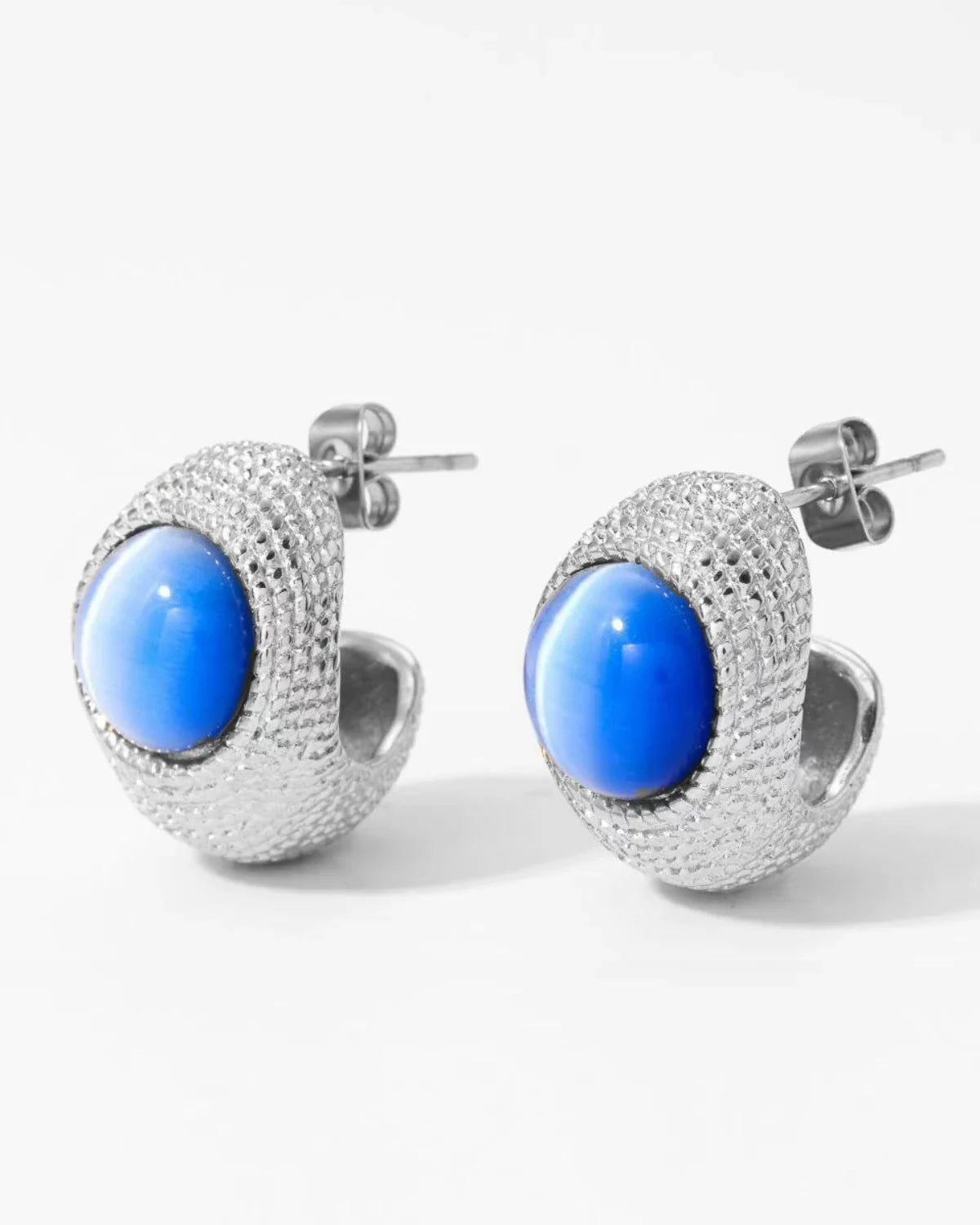 Cleopatra Silver Hoop Earring with Blue Glass Bead