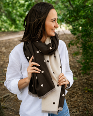 Reversible Holly Heart Winter Scarf – Chocolate Brown Heart Print
