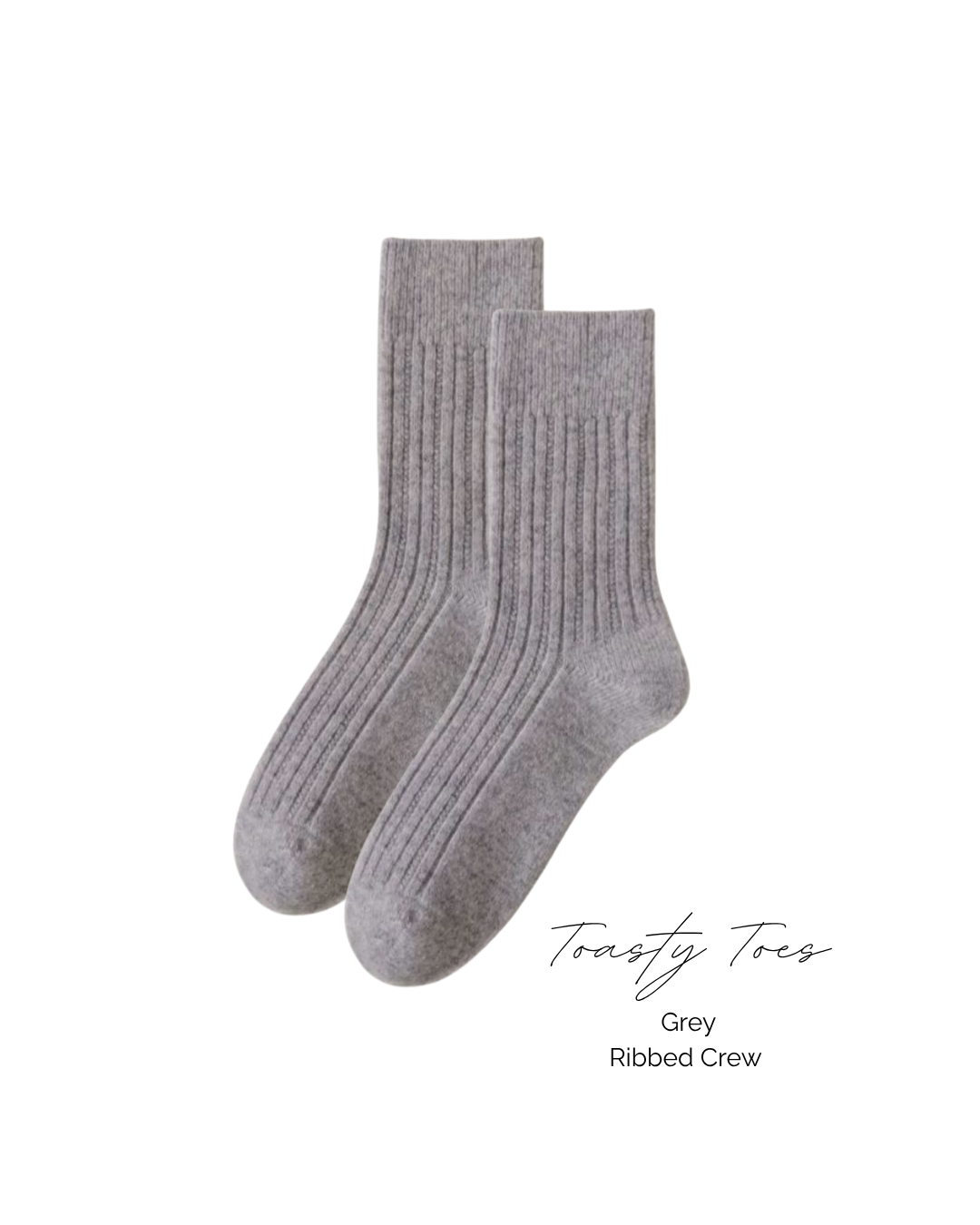Grey Toasty Toes Woollen Ribbed Crew Socks