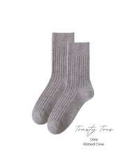 Grey Toasty Toes Woollen Ribbed Crew Socks