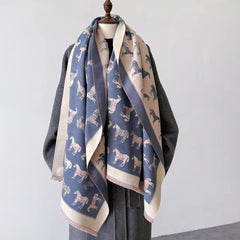 Reversible Equestrian Horse Winter Scarf – Blue/Pink