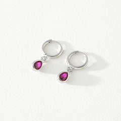 Hannah Pink Crystal Huggie Tear Drop Hoops Earrings