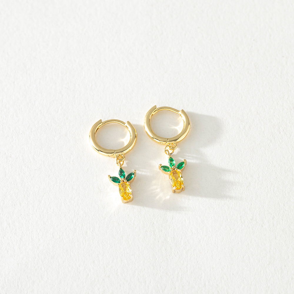 Tutti-Fruiti Gold Hoop with Yellow and Green Crystal Pineapple Dangle
