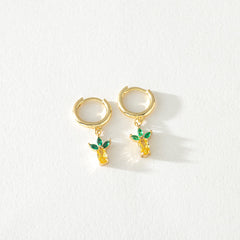 Tutti-Fruiti Gold Hoop with Yellow and Green Crystal Pineapple Dangle