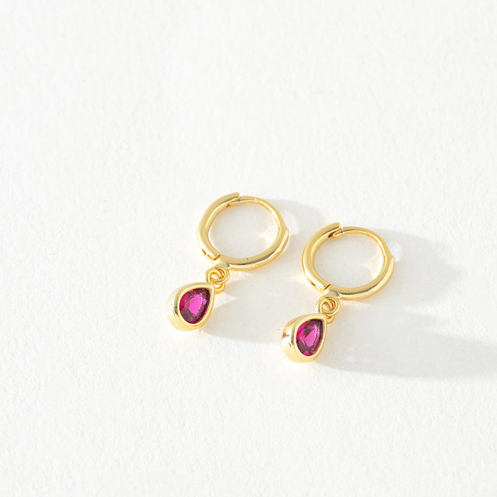 Hannah Pink Crystal Huggie Tear Drop Hoops Earrings