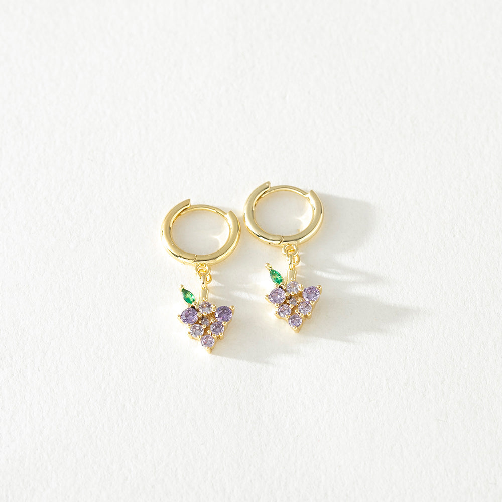 Tutti-Fruiti Gold Hoop with Purple and Green Crystal Grape Dangle