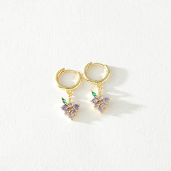 Tutti-Fruiti Gold Hoop with Purple and Green Crystal Grape Dangle