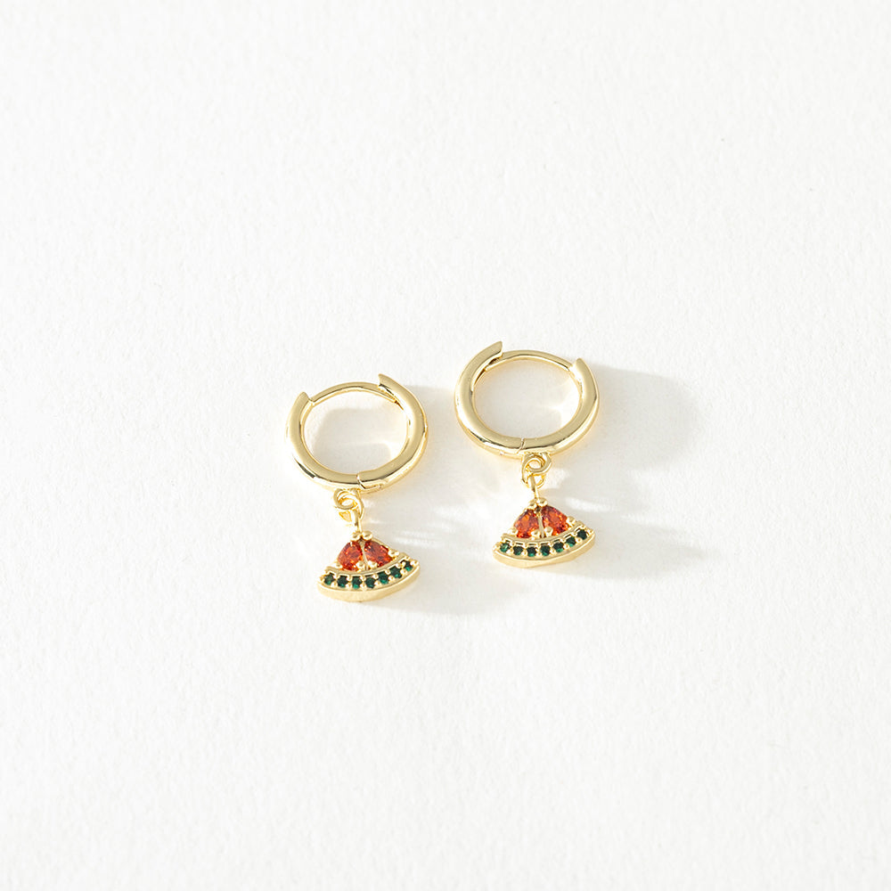Tutti-Fruiti Gold Hoop with Red and Green Crystal Watermelon Dangle