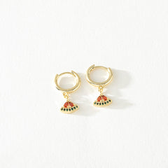 Tutti-Fruiti Gold Hoop with Red and Green Crystal Watermelon Dangle