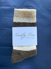PRESALE ARRIVING 12 JUNE Chocolate Toasty Toes Woollen Multi Stripe Crew Socks