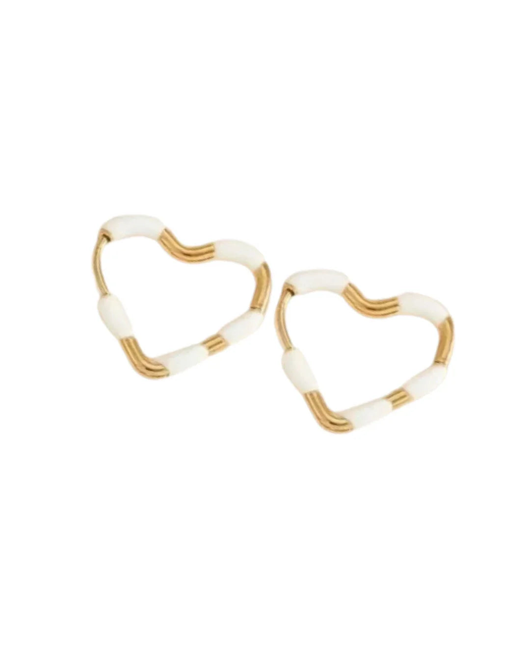 Hannah Heart Enamel & Stainless Steel Hoop Earrings in White