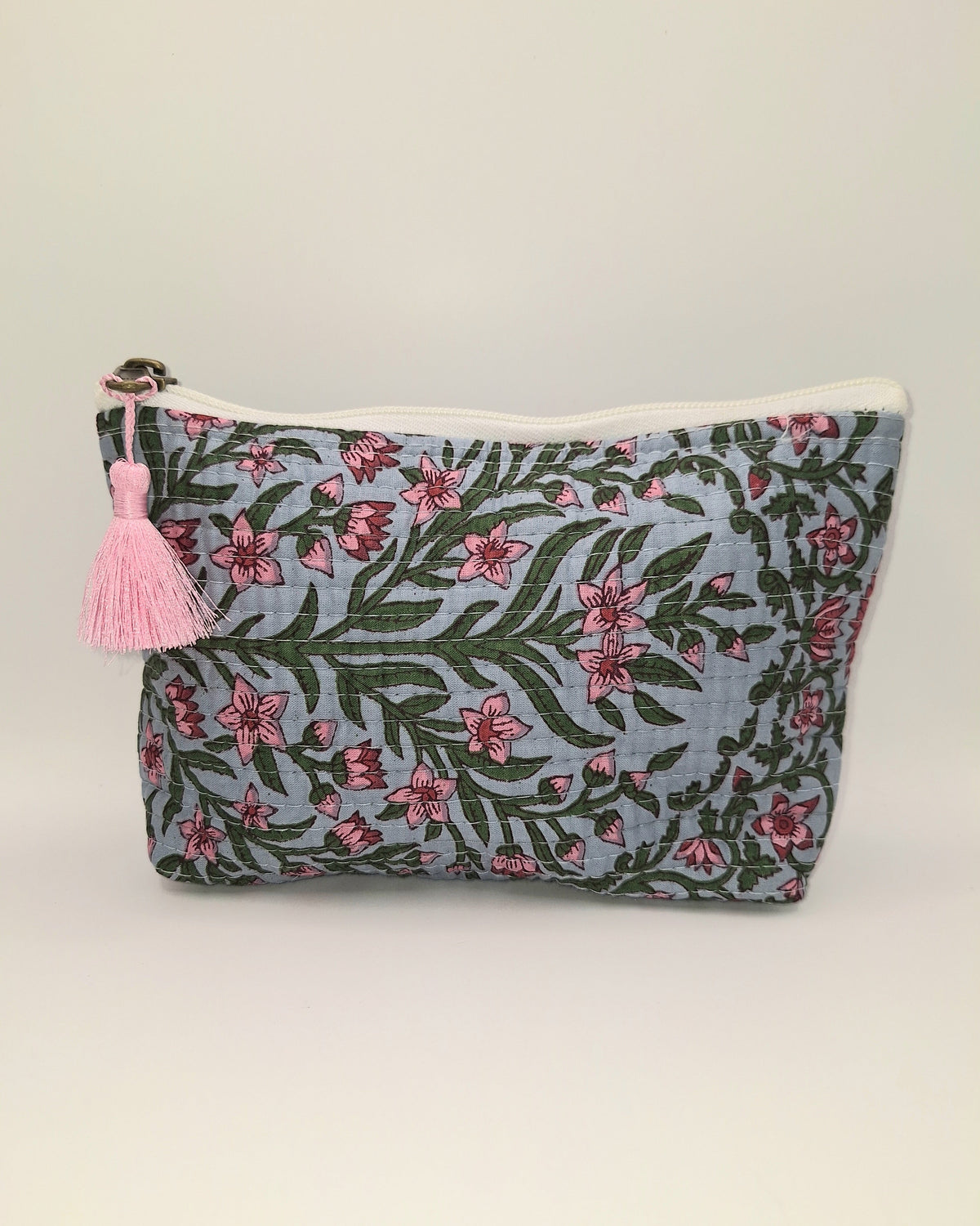 Wildflowers Blue Base Pouch – Cotton Travel & Makeup Bag
