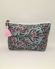 Wildflowers Blue Base Pouch – Cotton Travel & Makeup Bag