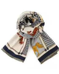 Decorative scarf with animal patterns on a white background