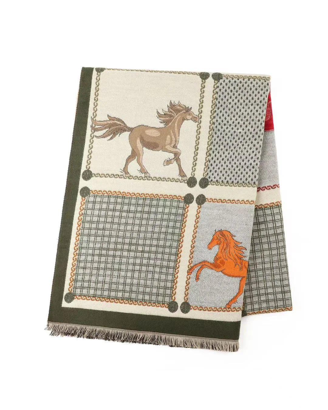 Scarf with horse designs on a white background