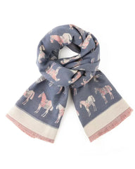 Scarf with horse pattern on a blue background