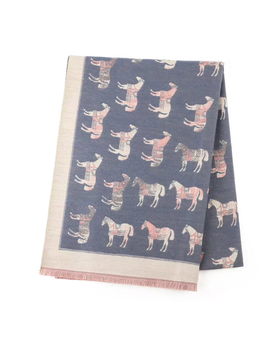 Scarf with horse pattern on a blue background