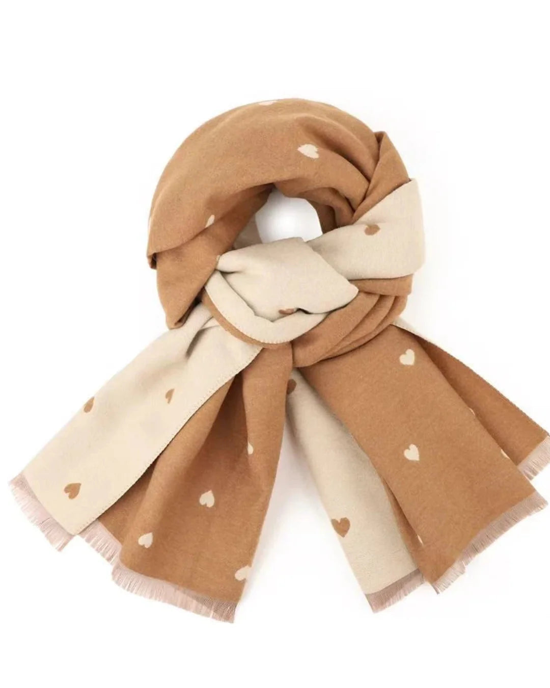 PRE SALE ARRIVING 12 JUNE Reversible Holly Heart Winter Scarf – Caramel Heart Print