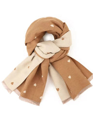 PRE SALE ARRIVING 12 JUNE Reversible Holly Heart Winter Scarf – Caramel Heart Print