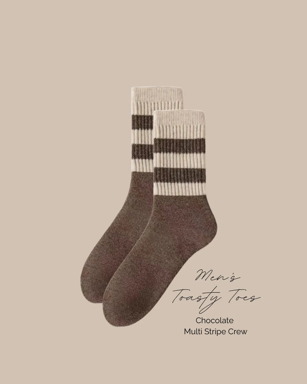 MEN'S Chocolate Toasty Toes Woollen Multi Stripe Crew Socks