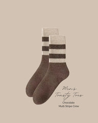 MEN'S Chocolate Toasty Toes Woollen Multi Stripe Crew Socks