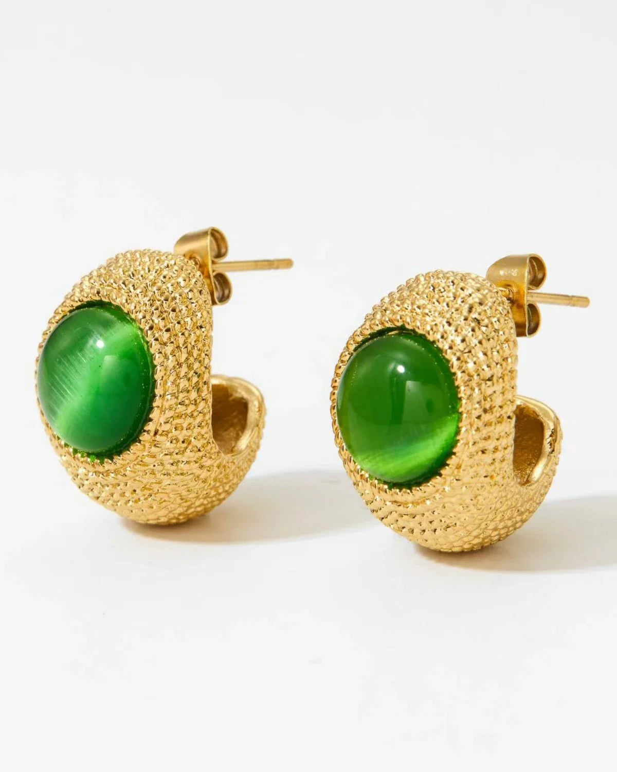 Cleopatra Gold Hoop Earring with Green Glass Bead
