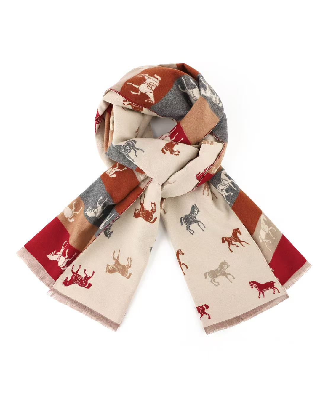PRESALE ARRIVING MID JUNE 
Reversible Horse Lover Winter Scarf – Cream