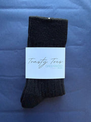 Black Toasty Toes Woollen Ribbed Crew Socks