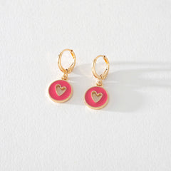 Abby Gold Hoop Earring in Pink Enamel with Heart Cutout