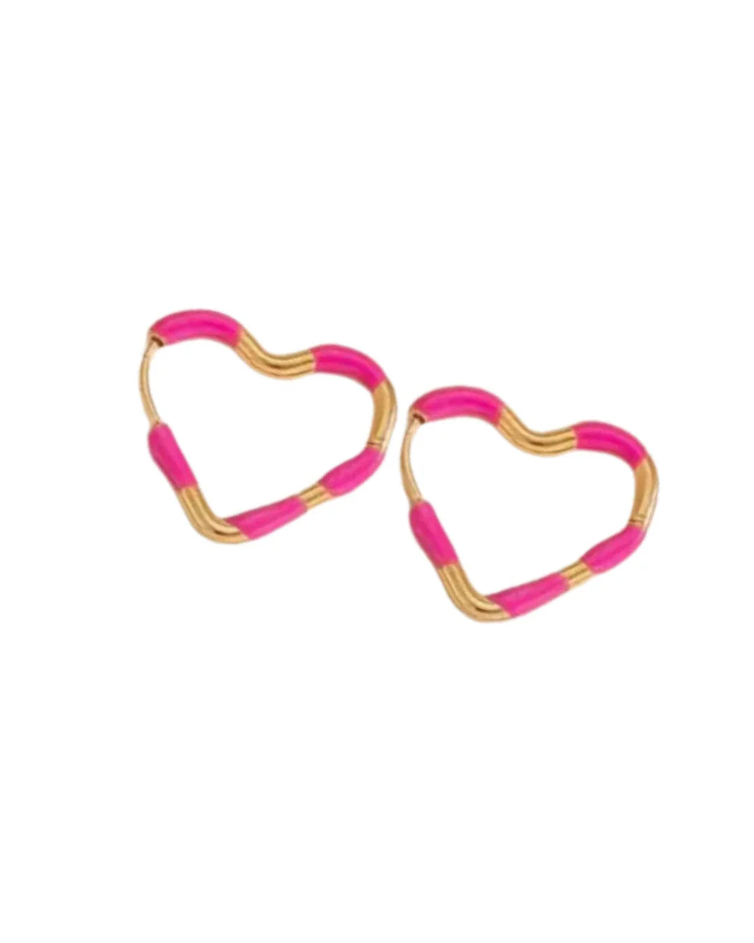 Hannah Heart Enamel & Stainless Steel Hoop Earrings in Hot Pink