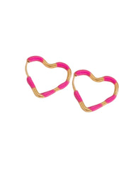Hannah Heart Enamel & Stainless Steel Hoop Earrings in Hot Pink