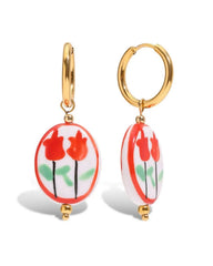 Victoria Cameo Red Tulip Dangle Earring