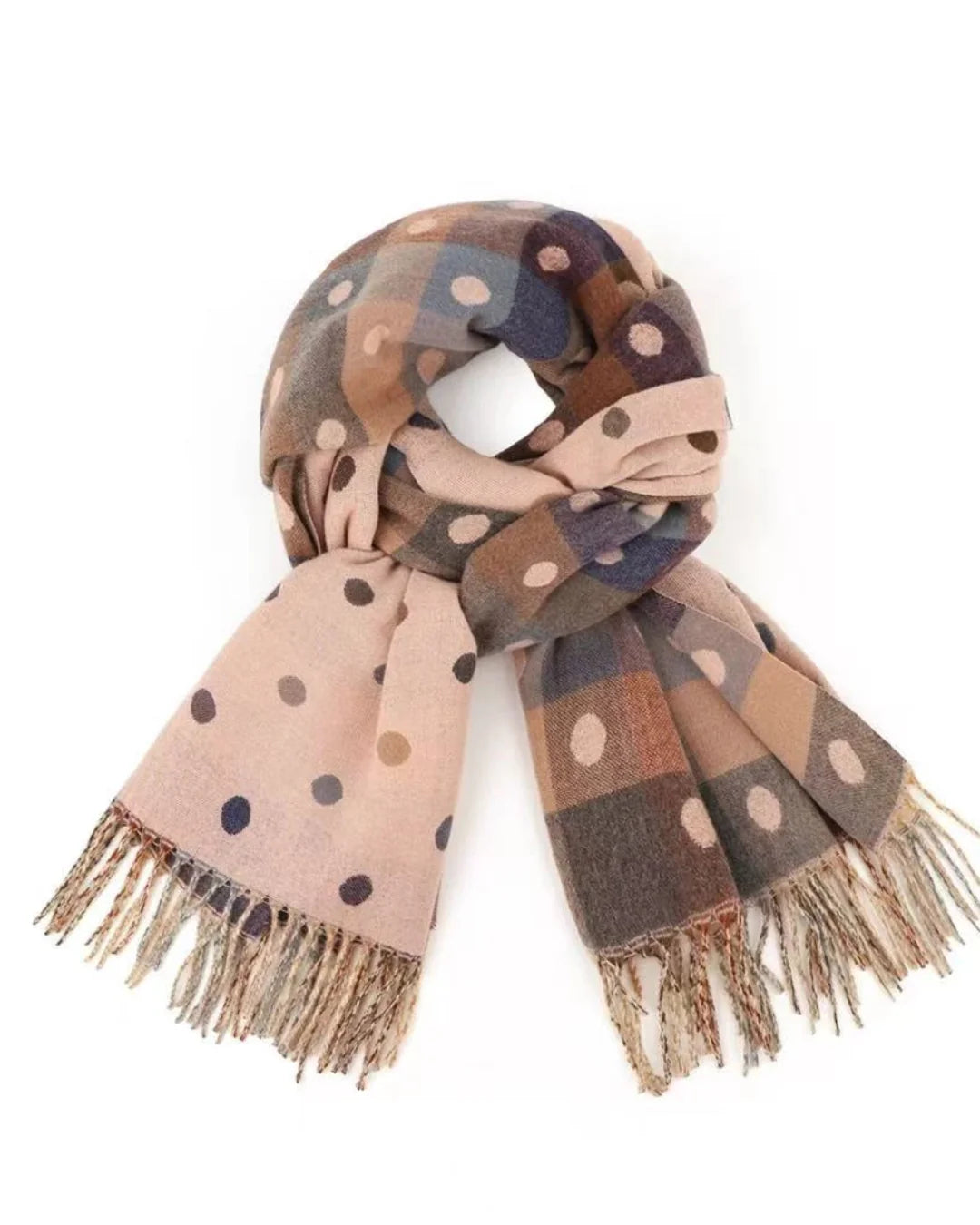 Reversible Polka Dot & Check Winter Scarf – Spotty Dotty Blush Pink