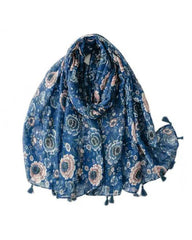 Zinnia Blue & Pink Floral Lightweight Scarf