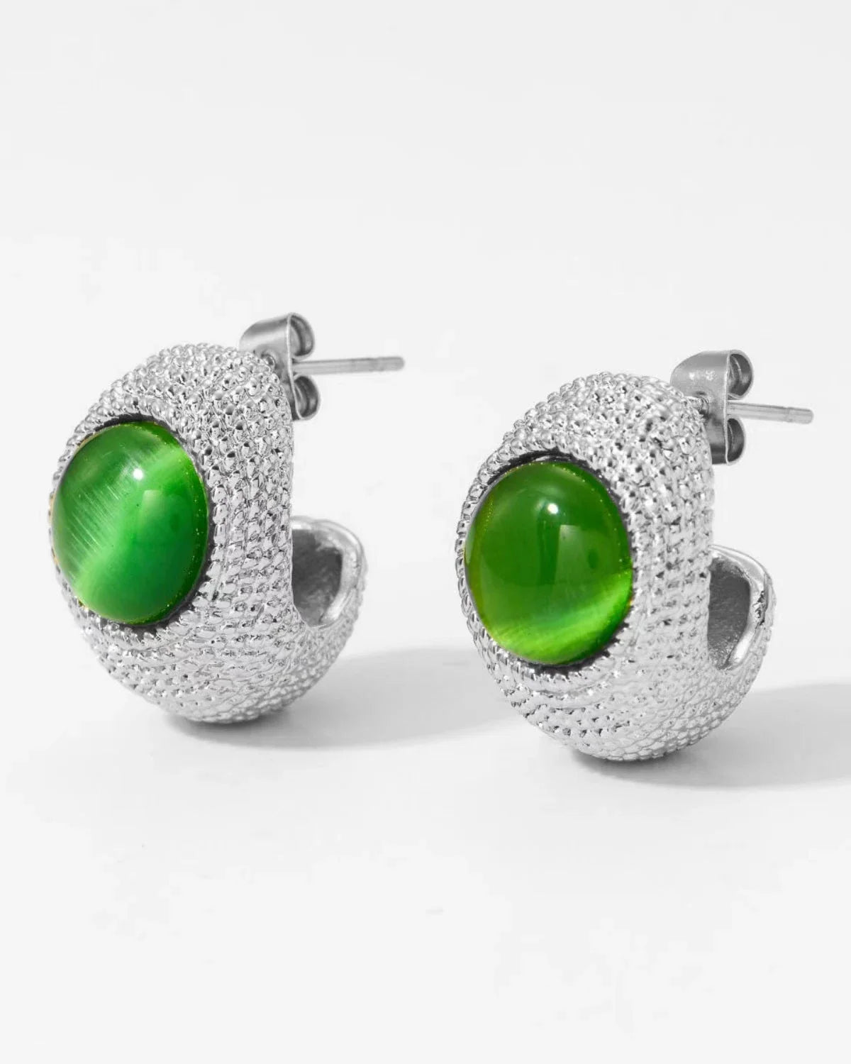 Cleopatra Silver Hoop Earring with Green Glass Bead