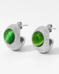 Cleopatra Silver Hoop Earring with Green Glass Bead