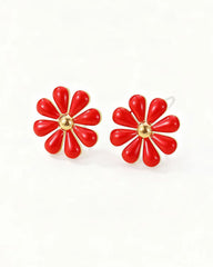 Cindy Small Red Enamel Flower Stud Earring