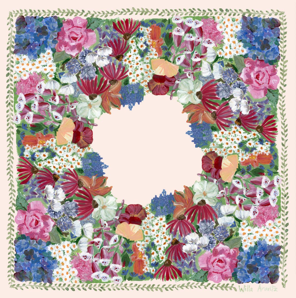 Willa Arantz Collaboration Silk Scarf - Floral Wreath