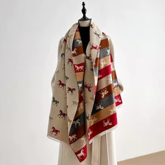 PRESALE ARRIVING MID JUNE 
Reversible Horse Lover Winter Scarf – Cream