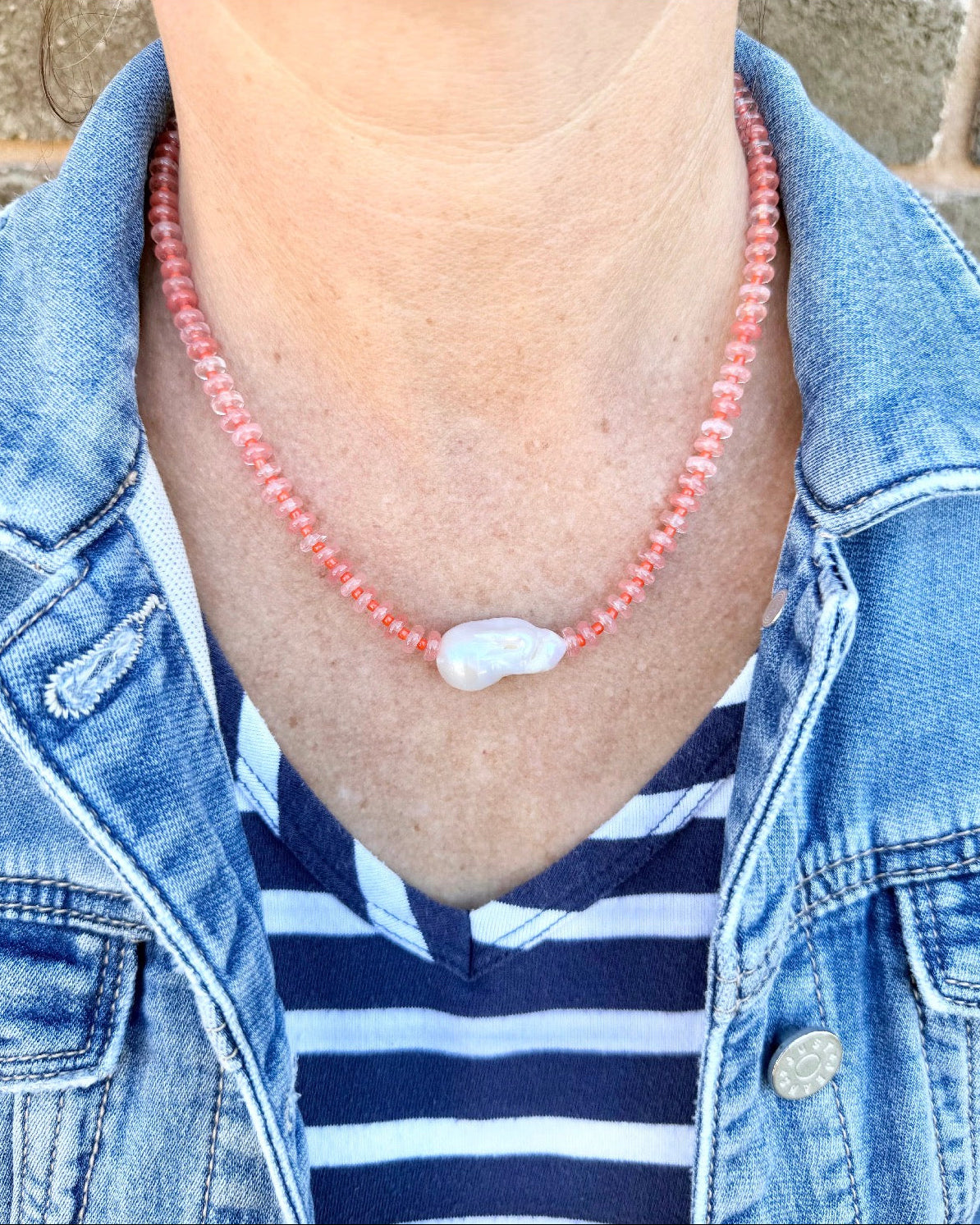 Baroque Pearl Pop Necklace in Coral Tones
