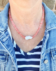 Baroque Pearl Pop Necklace in Coral Tones