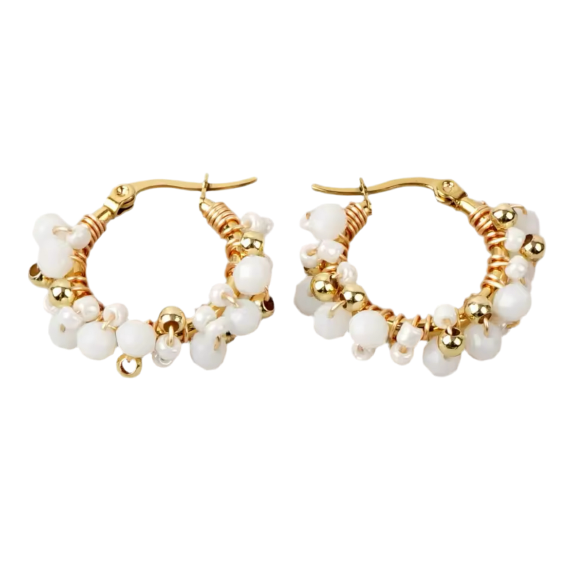 Heidi Gold & White Beaded Gold Hoop Earrings