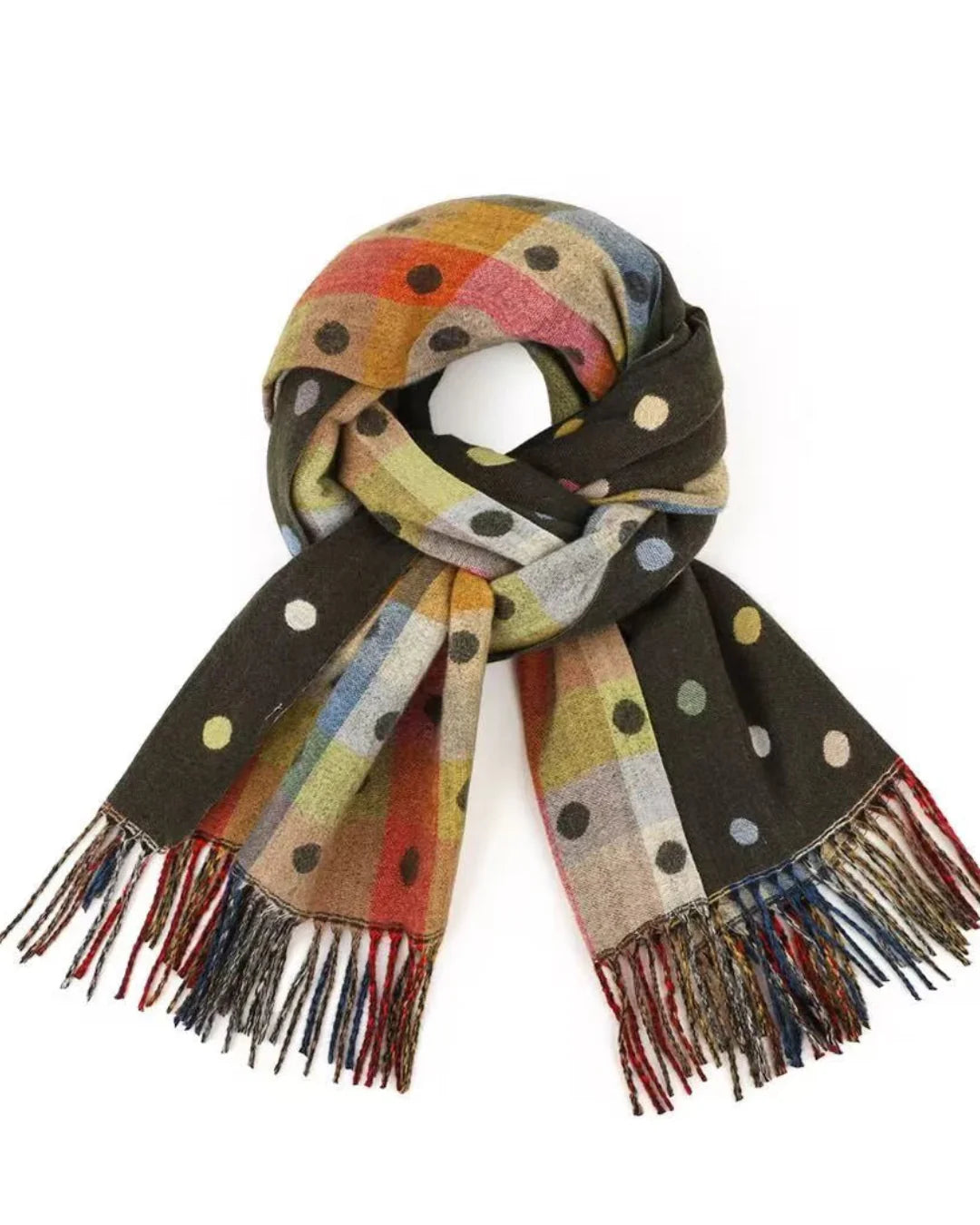 Reversible Polka Dot & Check Winter Scarf – Spotty Dotty Olive Green