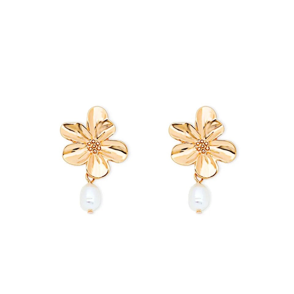 Camilla Flower Freshwater Pearl Earrings Gold