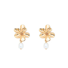 Camilla Flower Freshwater Pearl Earrings Gold