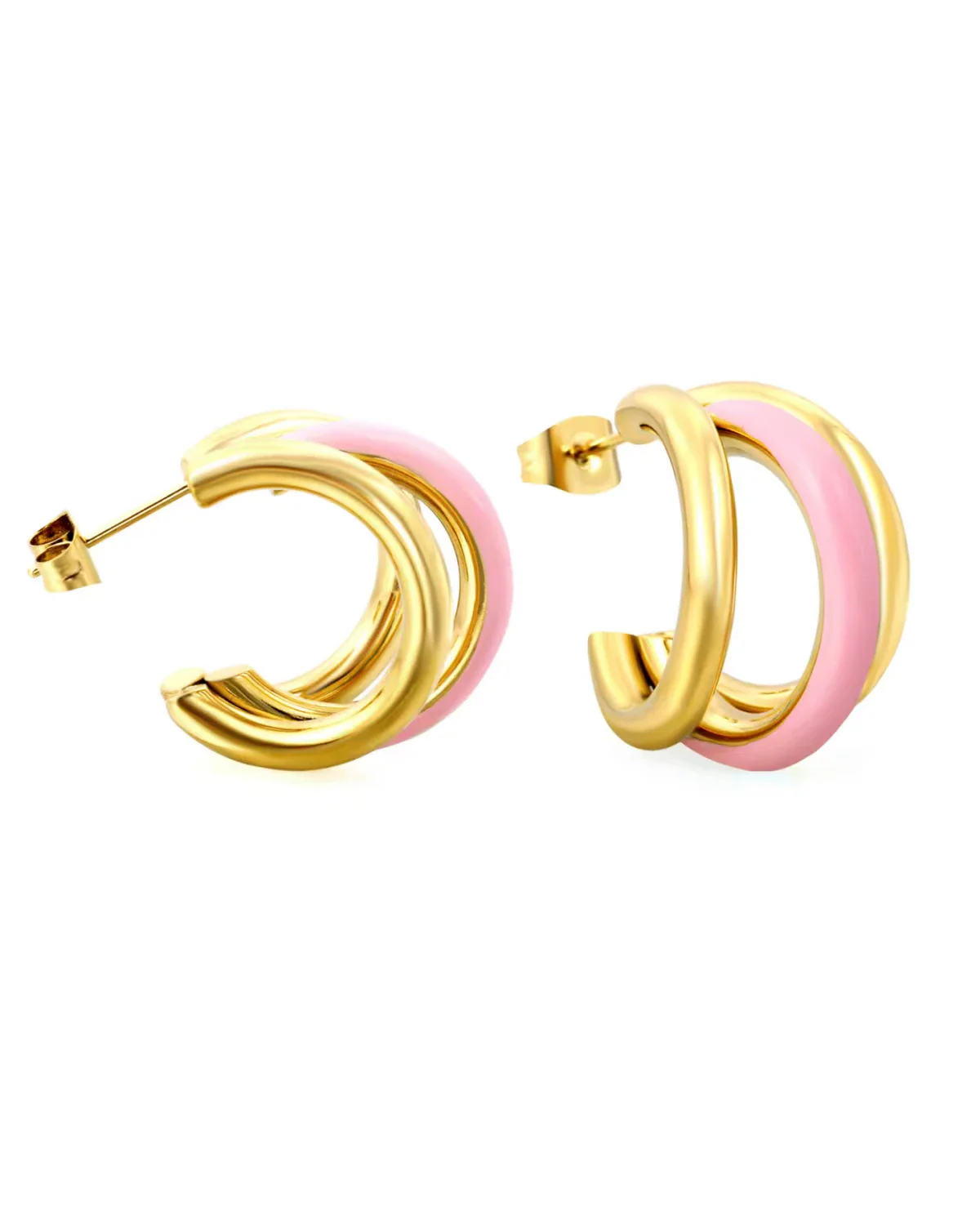 Bonnie Pink Enamel Hoop Stud Earring