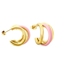 Bonnie Pink Enamel Hoop Stud Earring