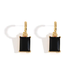 Sara Gold Hoop Earrings with Rectangular Black Crystal Dangle