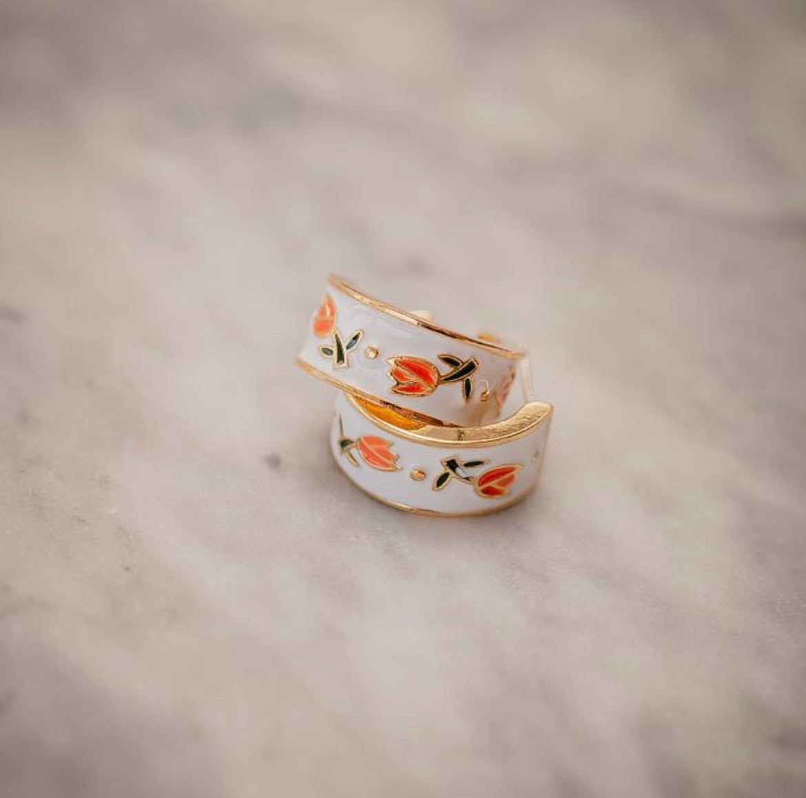 Hayley Enamel Hoop Earring with a Tulip Design