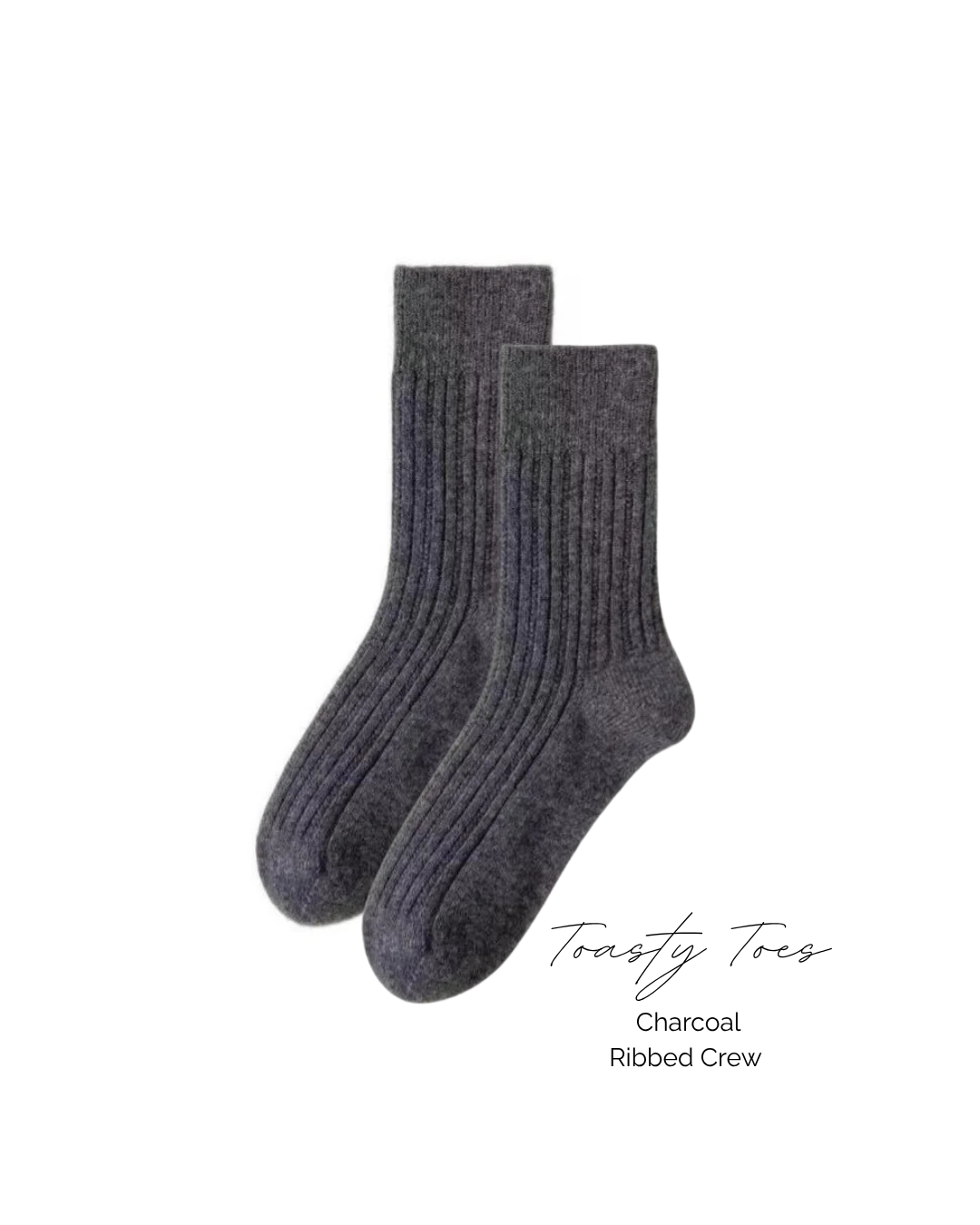 Charcoal Toasty Toes Woollen Ribbed Crew Socks